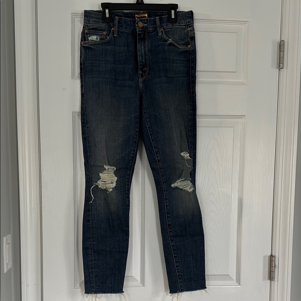 Mother High Waisted Looker Ankle Fray in Wicked Wildflower Distressed Jeans 27
